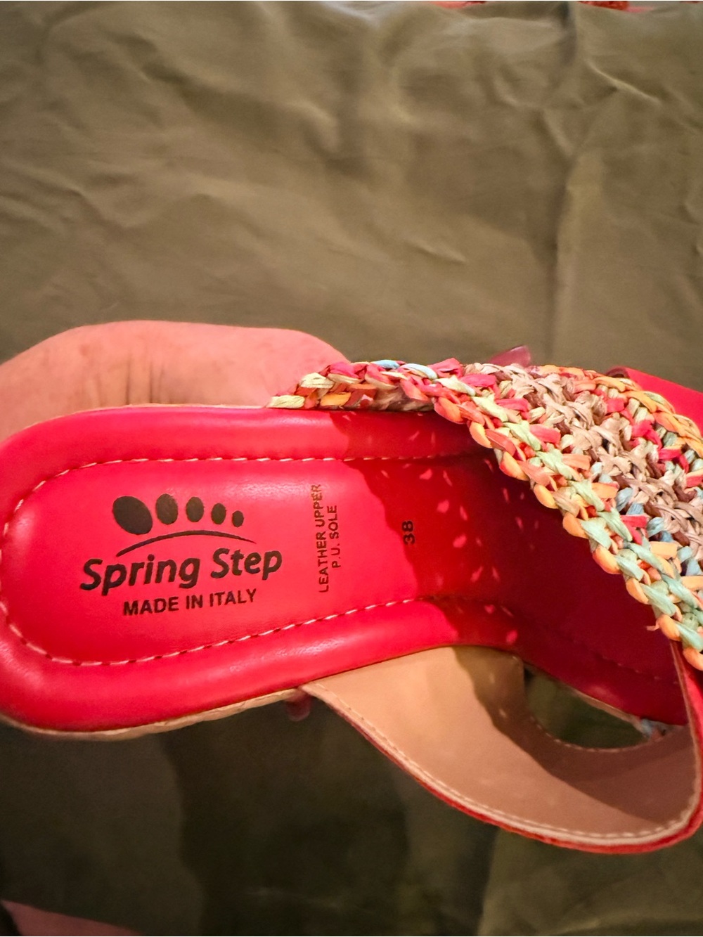Spring Step Red Multicolor Raffia Wedge Mules - Picture 8 of 14